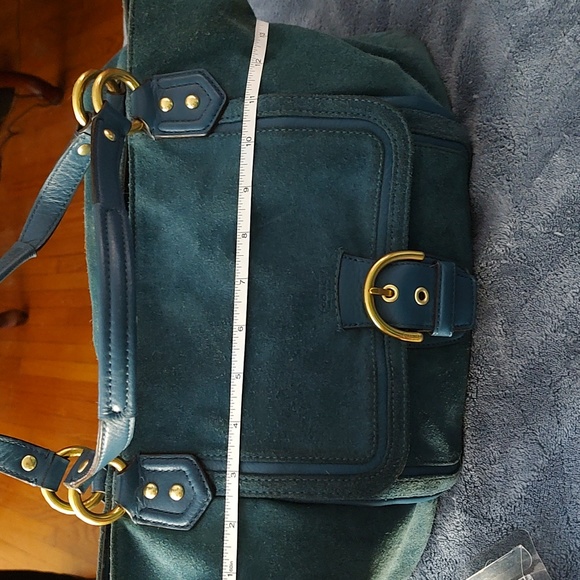 Coach Campbell Izzy Teal Tote Suede Bag w/ Shoulder strap. Good used condition. - Picture 16 of 16